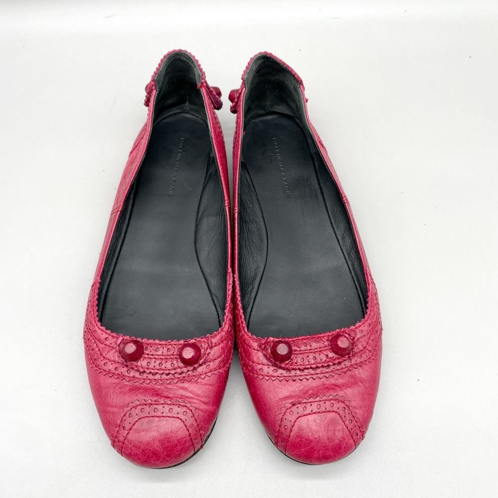 Balenciaga Womens 38.5 Arena Stud Ballet Flats Pink Leather Grungy Boho Edgy Y2K
